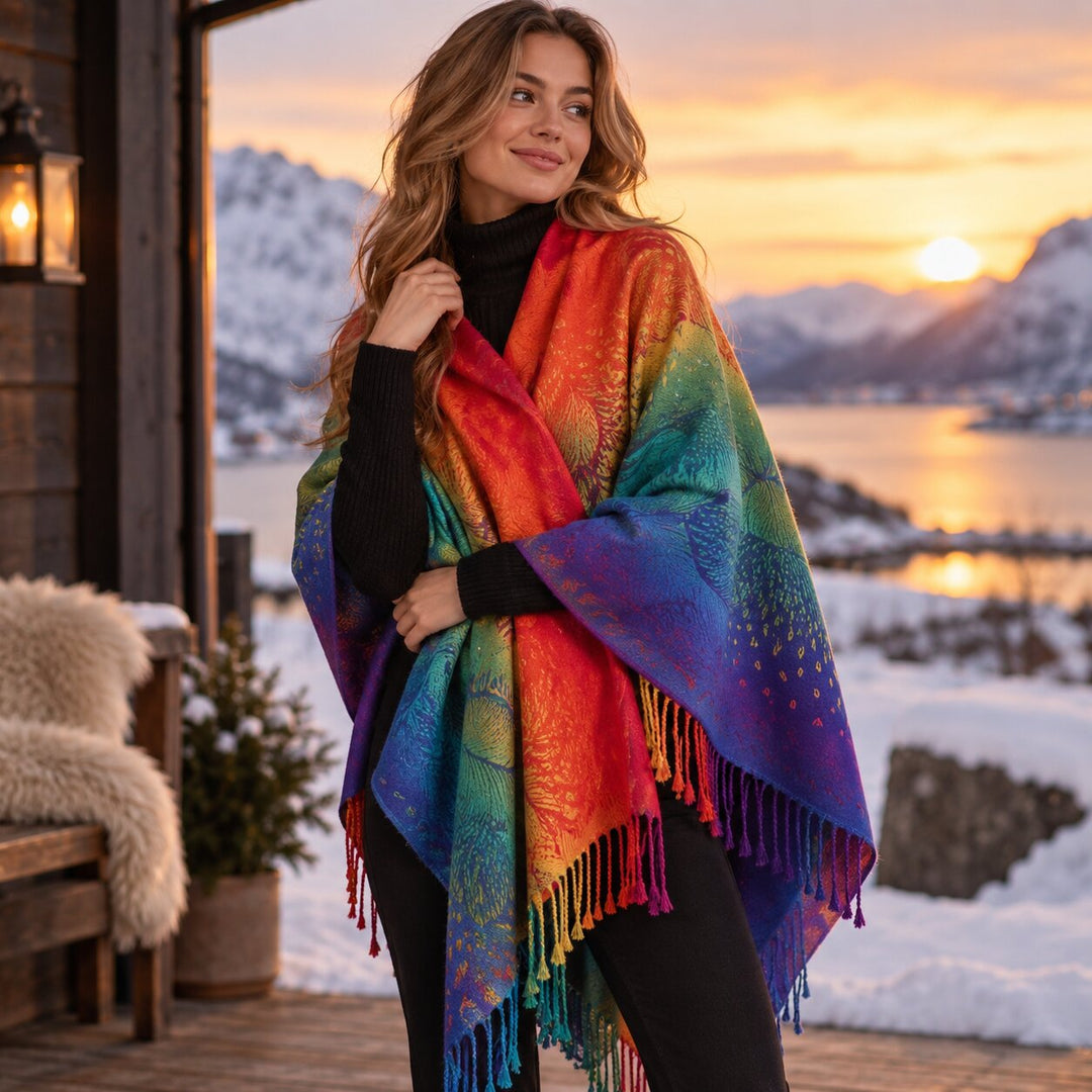 Bellina™ – Fjær Jacquard Fringed Sjall Wrap