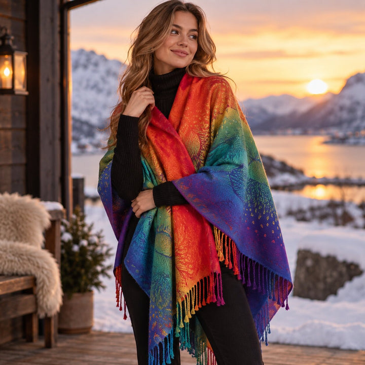 Bellina™ – Fjær Jacquard Fringed Sjall Wrap