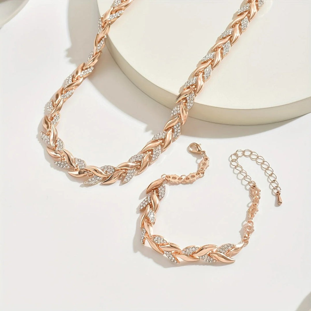 Evelisse™ – Glitrende Blad Halskjede & Armbånd Sett