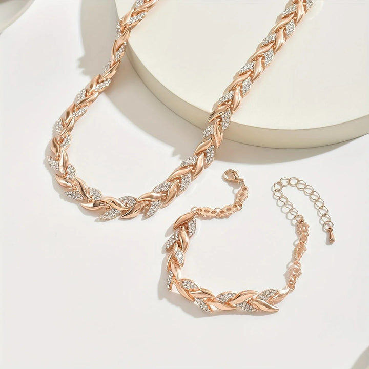 Evelisse™ – Glitrende Blad Halskjede & Armbånd Sett