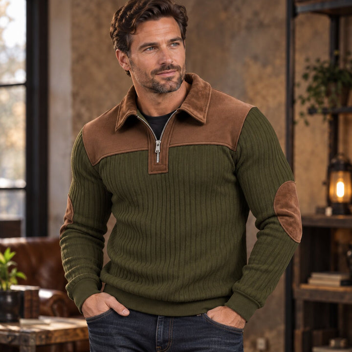 Leif™ – Ribbete Quarter Zip Genser med Albuelapper
