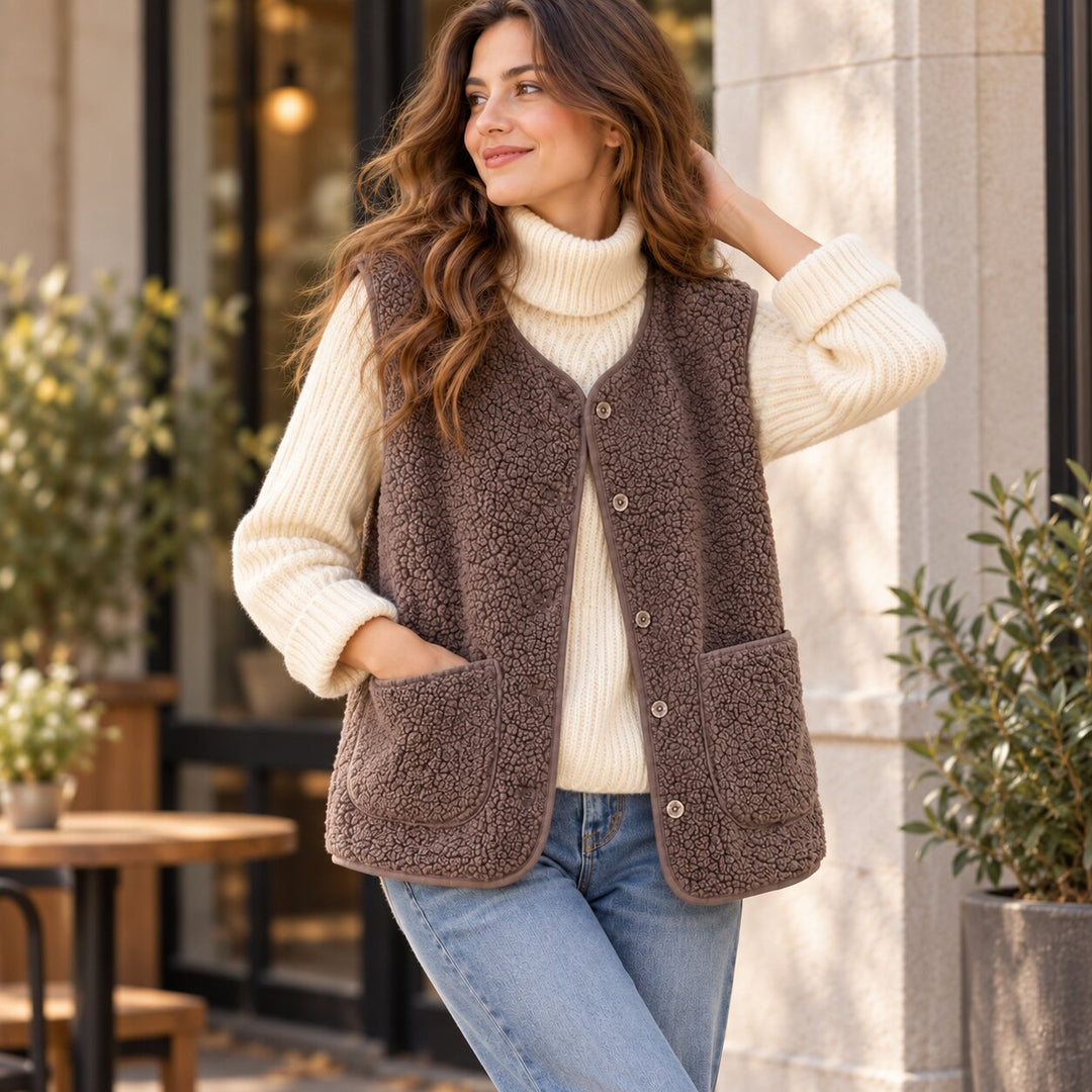 Svanhild™ – Koselig knappfront vest med lommer