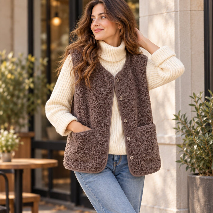 Svanhild™ – Koselig knappfront vest med lommer