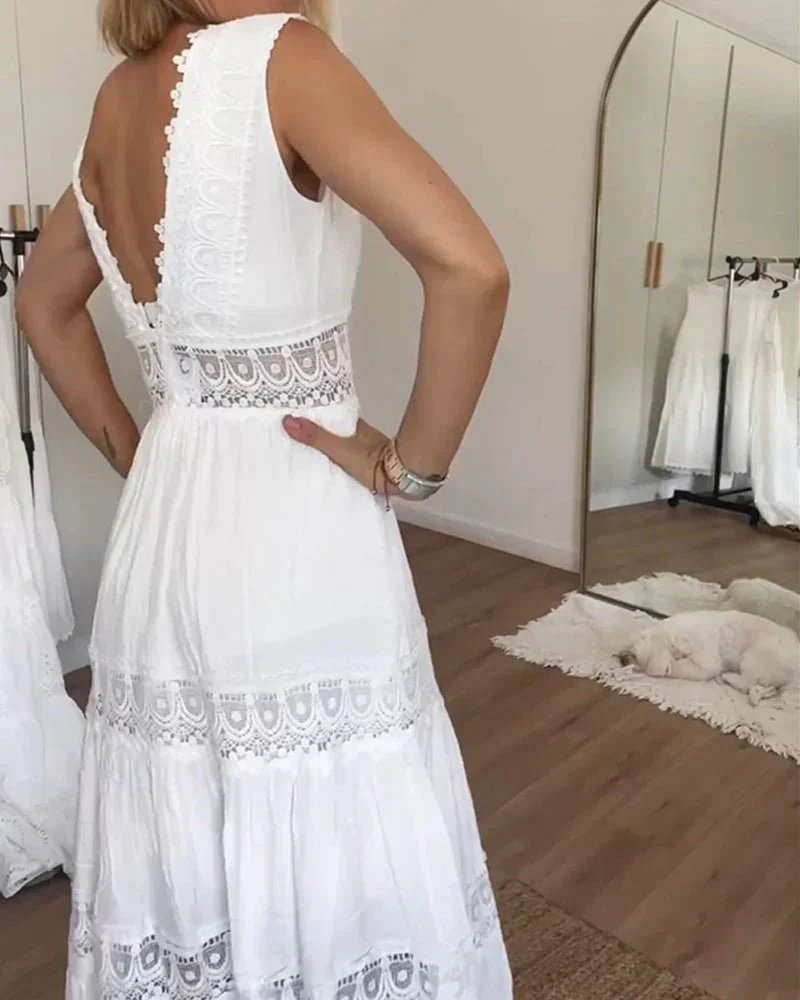 Sigrid™ – Elegant Sommer Maxi Kjole med Blonderdetaljer