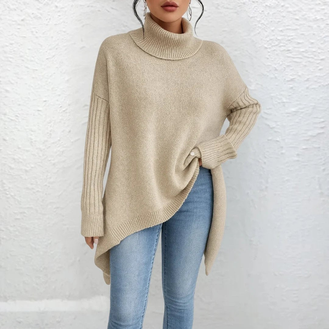 Maud™ – Oversized høyhalset genser med høy/lav design