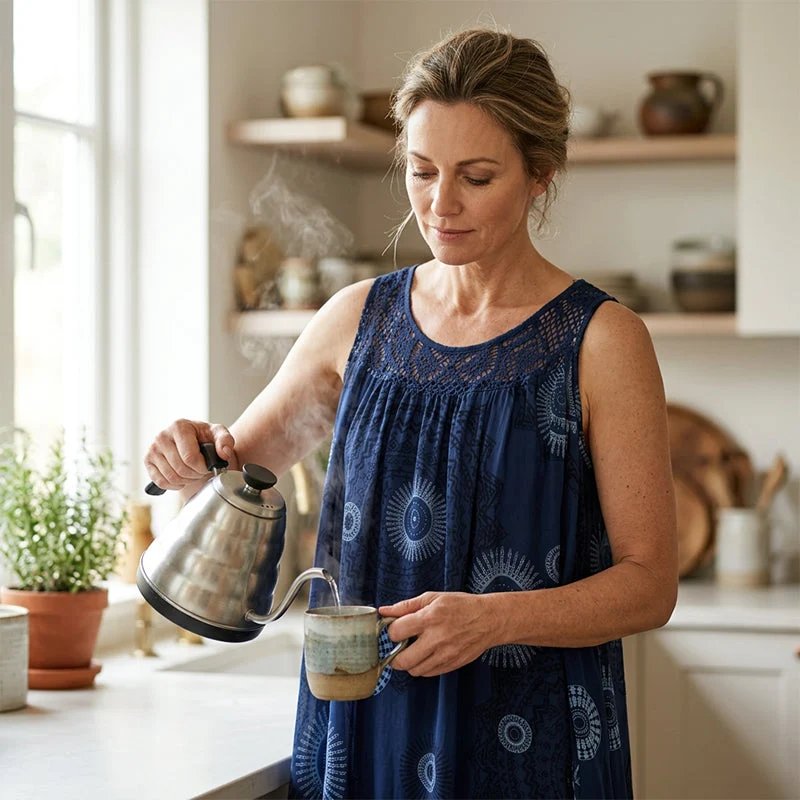 Hedda™ – Heklet Hals Midikjole i Bohem Stil