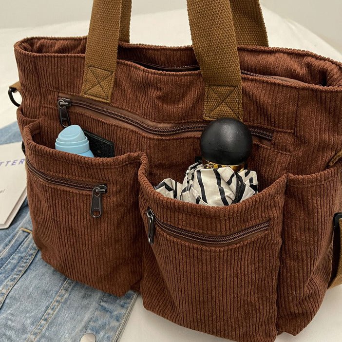 Michelle™ – Funksjonell Ribbete Tote Bag med Lommer