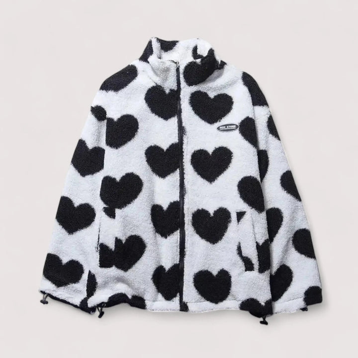 Lovaire™ – Reversibel Jakke med Hjerteprint og Glidelås