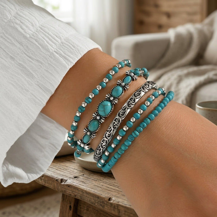 Esme™ – Boho Turkis Perle Stable Armbåndsett