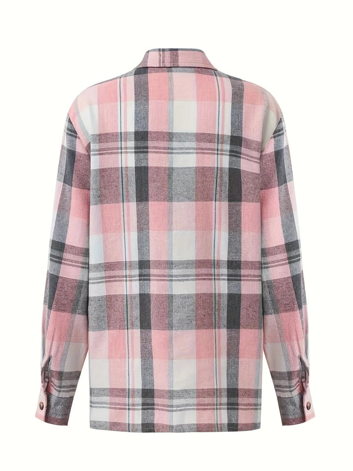 Karoline™ – Oversized rutete skjorte med knapper foran