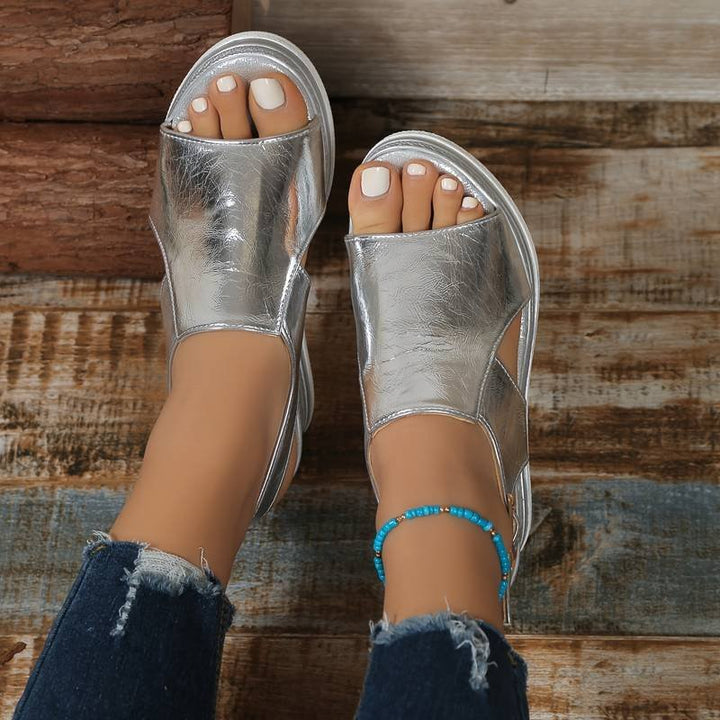 Alexandra™ – Metalliske Platå Sandaler med Ortopedisk Støtte