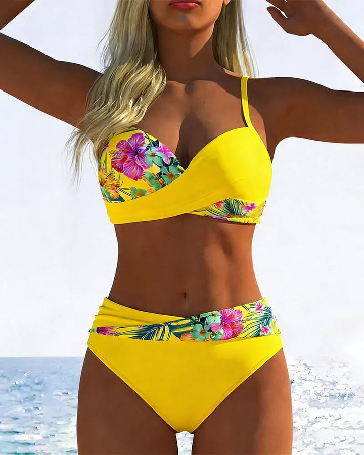 Mari™ – Blomstrete Kontrast Bralette Bikini Sett