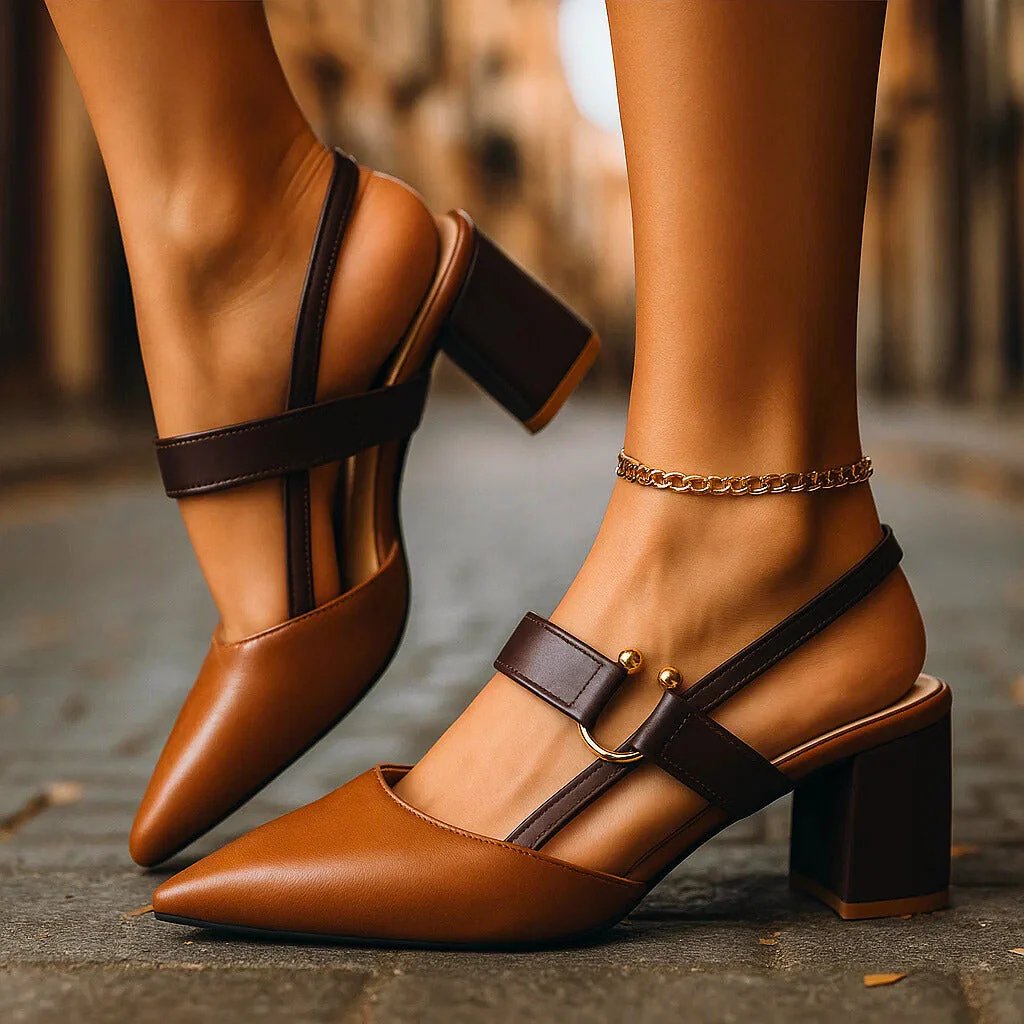 Grete™ – Spiss Slingback Blokkhæl Pumps