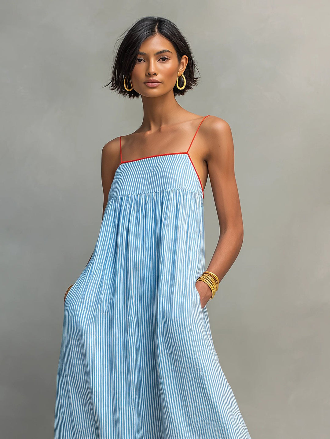 Sofie™ – Stripete Ermeløs Flowy Maxi Solkjole