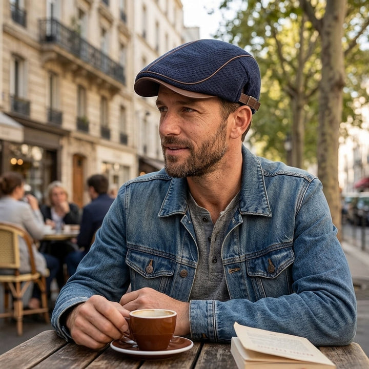Nelly™ – Justerbar Strikket Flat Cap med Kontrastkant