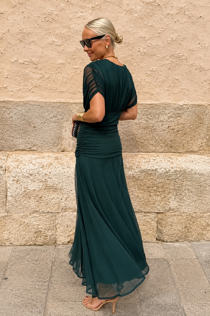 Hedda™ – Blomstrete Off-Shoulder Plisse Maxi Kjole