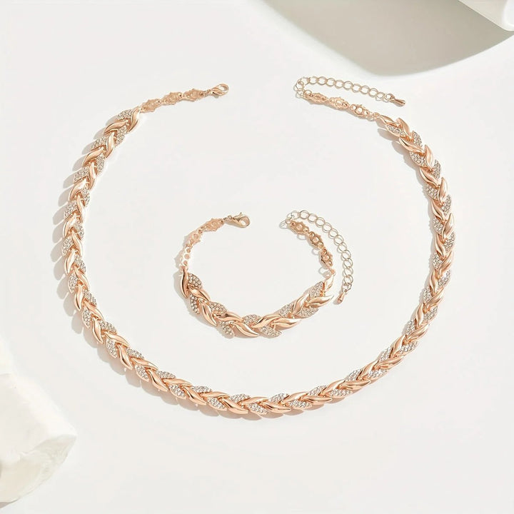Evelisse™ – Glitrende Blad Halskjede & Armbånd Sett