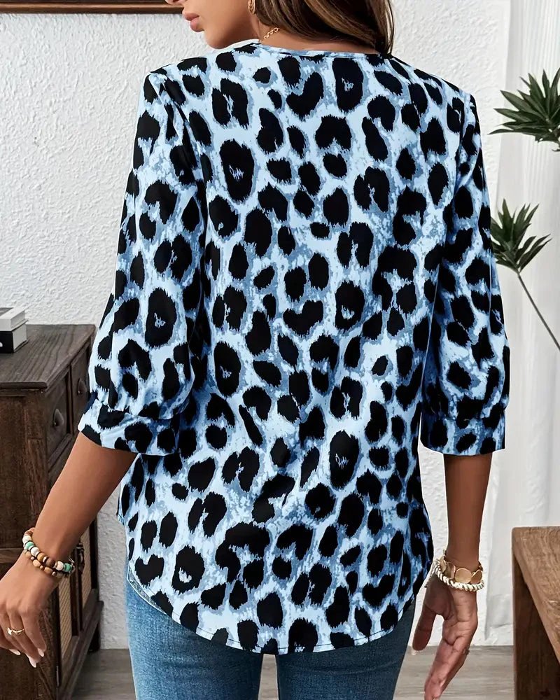 Ida™ – Bluse med leopardmønster og trekvartlange ermer