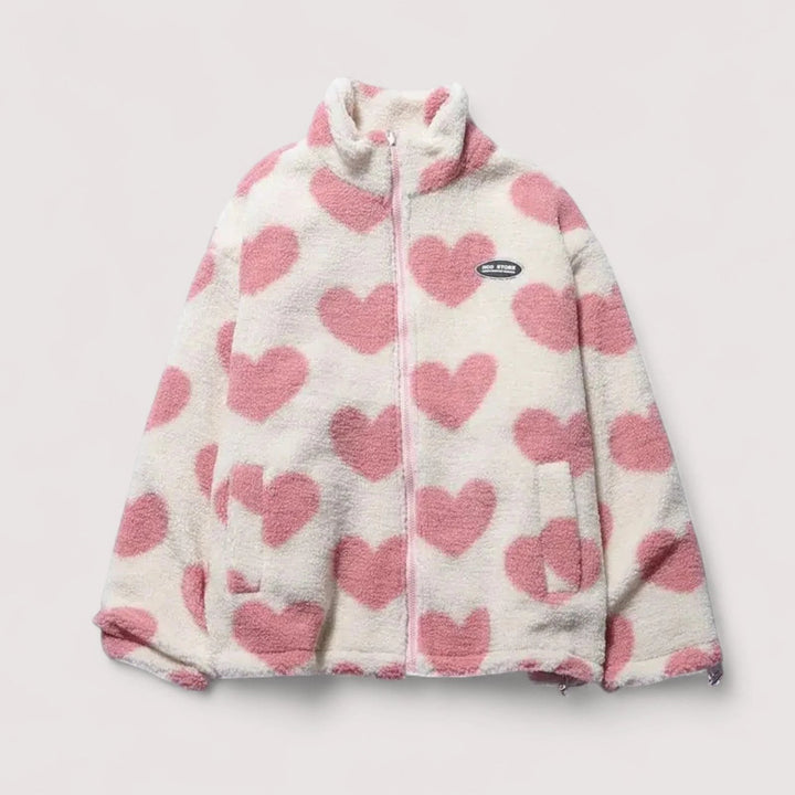 Lovaire™ – Reversibel Jakke med Hjerteprint og Glidelås