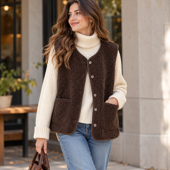 Svanhild™ – Koselig knappfront vest med lommer