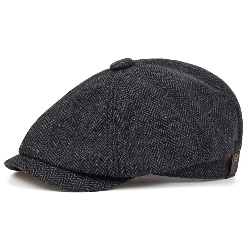 David™ – Herringbone Newsboy Caps med Knappekrone