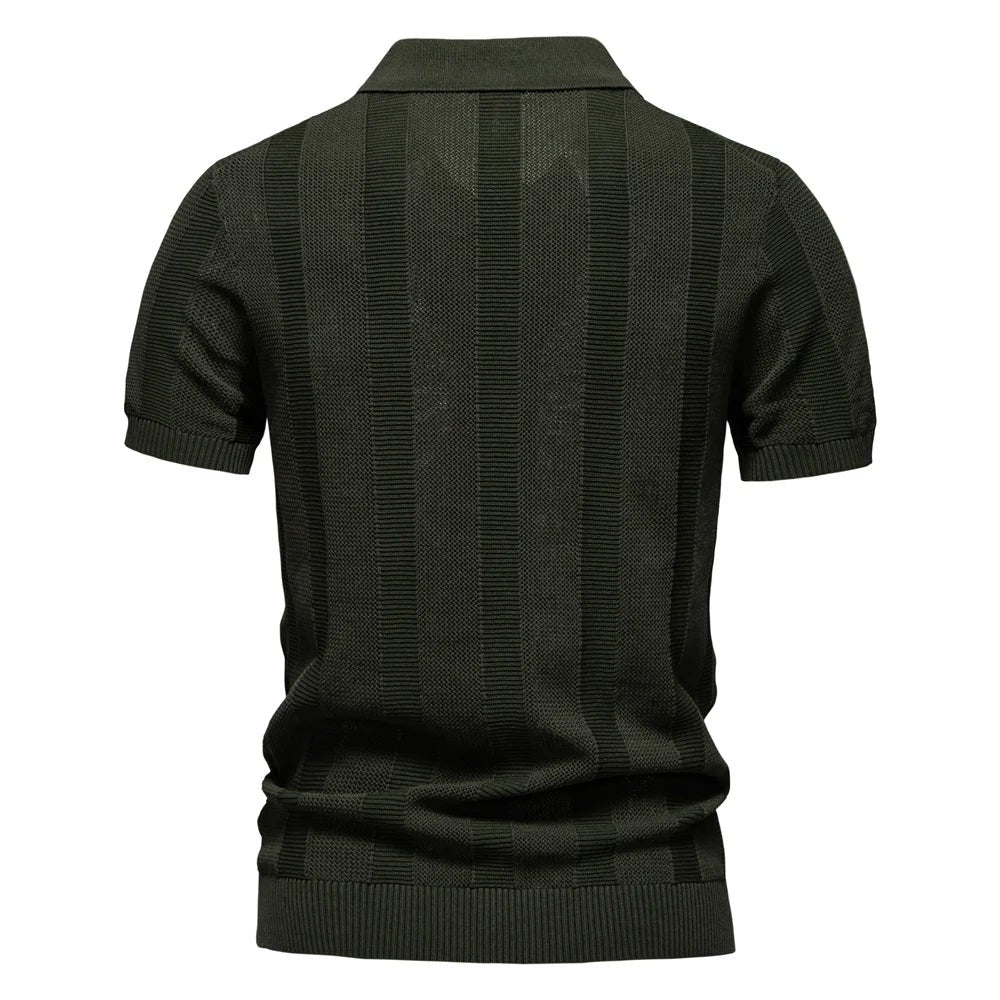 Trond™ – | Ribbstrikket Polo-skjorte med Åpen Krage
