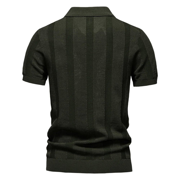 Trond™ – | Ribbstrikket Polo-skjorte med Åpen Krage
