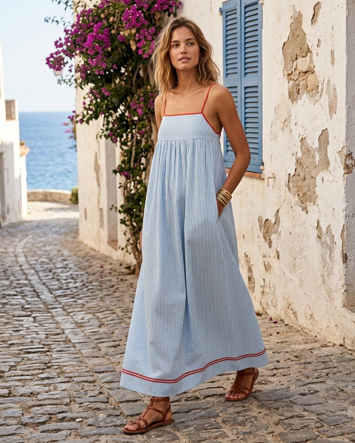 Sofie™ – Stripete Ermeløs Flowy Maxi Solkjole