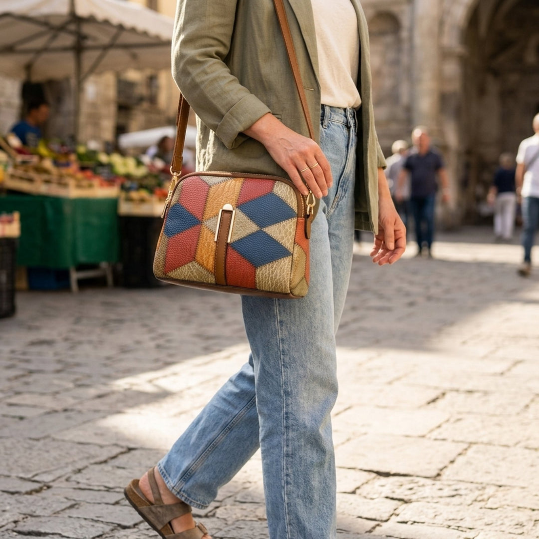 Grete™ – Patchwork crossover-veske med glidelås