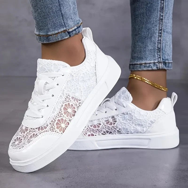 Flora™ – Blomstrete Spise Lisse Opp Plattform Sneakers