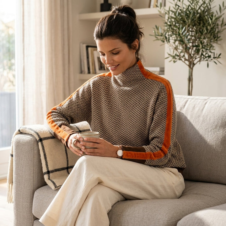 Erica™ – Chevron Turtleneck med Kontraststripe Genser
