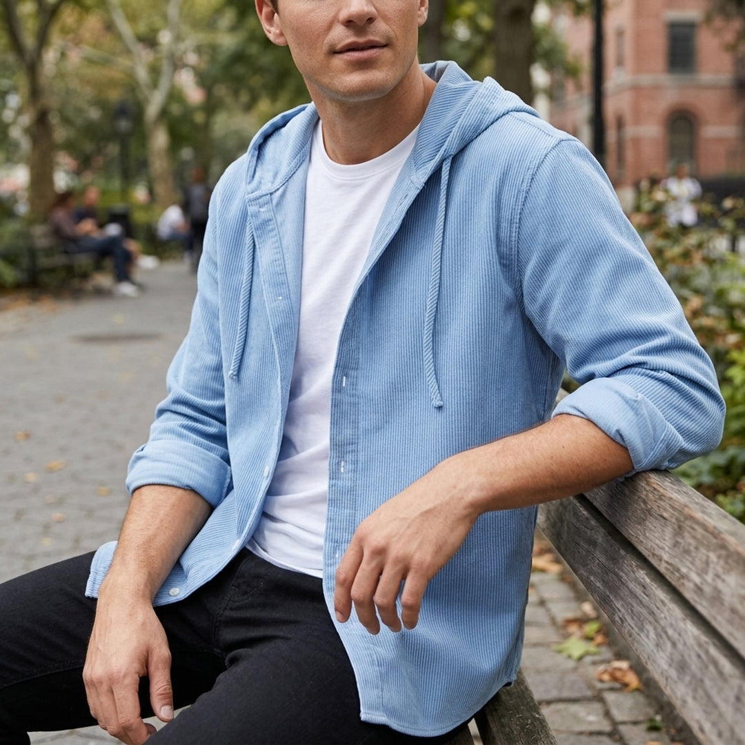 Ivan™ – Ribbete skjorte med hette og knapper foran