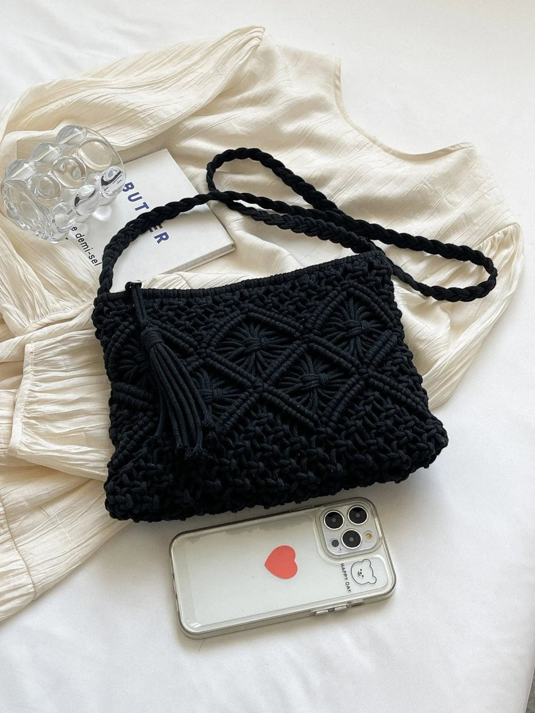 Lara™ – Vevet Makrame Crossbody Bag med Frynse