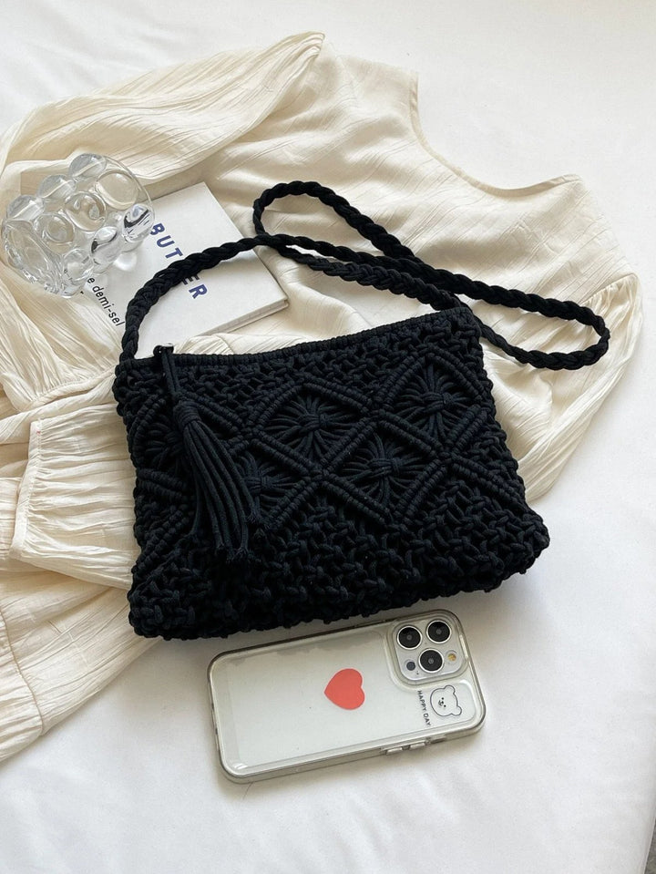 Lara™ – Vevet Makrame Crossbody Bag med Frynse