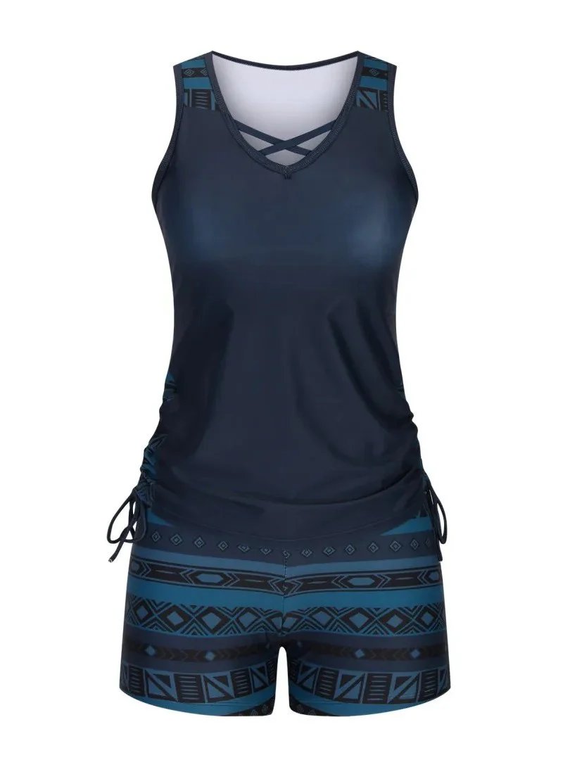 Sara™ – V-hals Geometrisk Mønster Tankini Sett