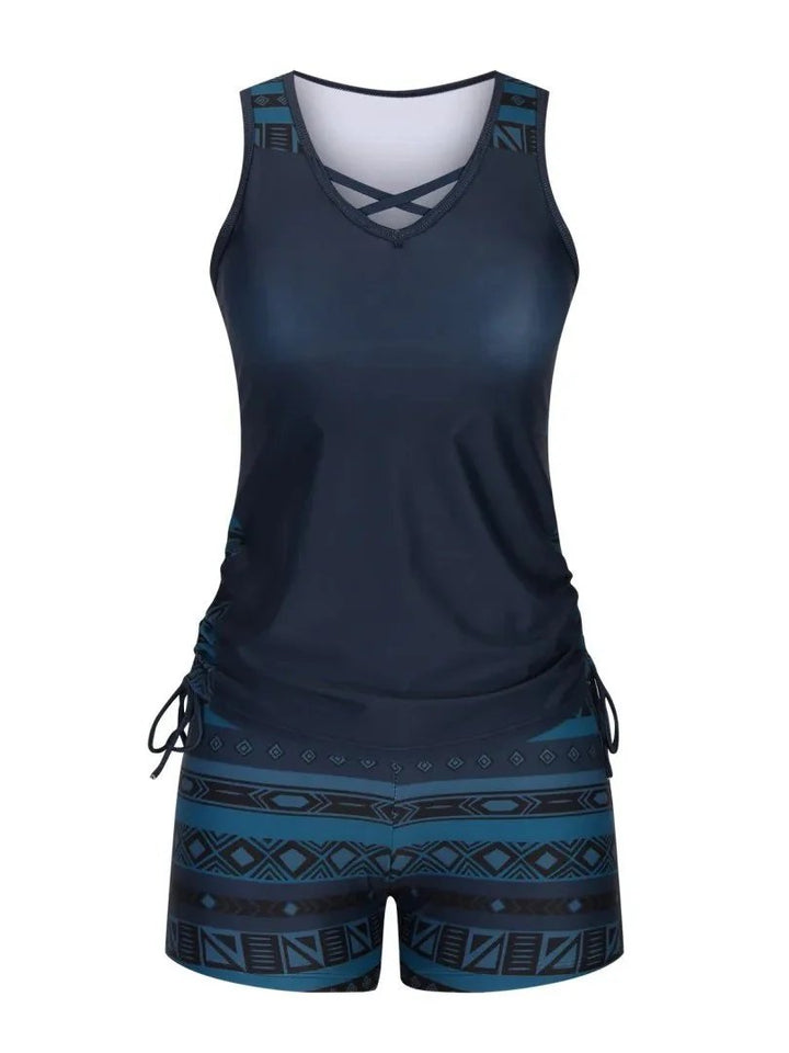 Sara™ – V-hals Geometrisk Mønster Tankini Sett