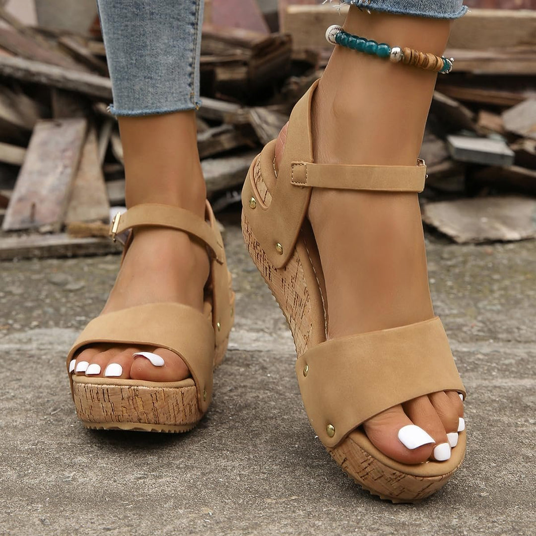 Henrikke™ – Ankelstropp Kork Wedge Plattformsandaler