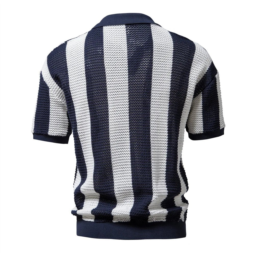 Marius™ – Stripete Strikket Poloskjorte med Korte Ermer