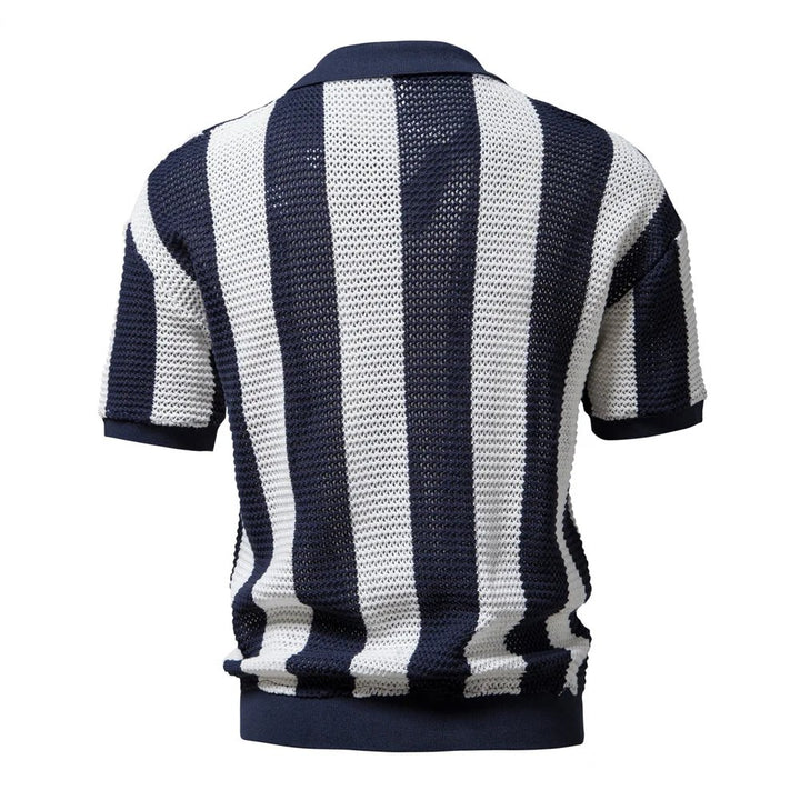 Marius™ – Stripete Strikket Poloskjorte med Korte Ermer