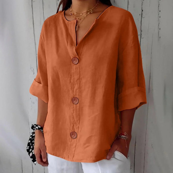 Karin™ – Pustende Løs Passform Knappefront Bluse