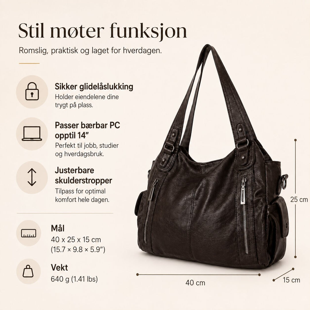 Mille™ – Myk og avslappet hobo-veske for arbeid og helg
