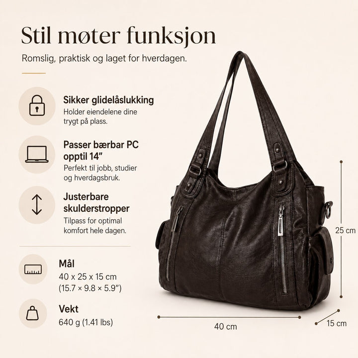 Mille™ – Myk og avslappet hobo-veske for arbeid og helg