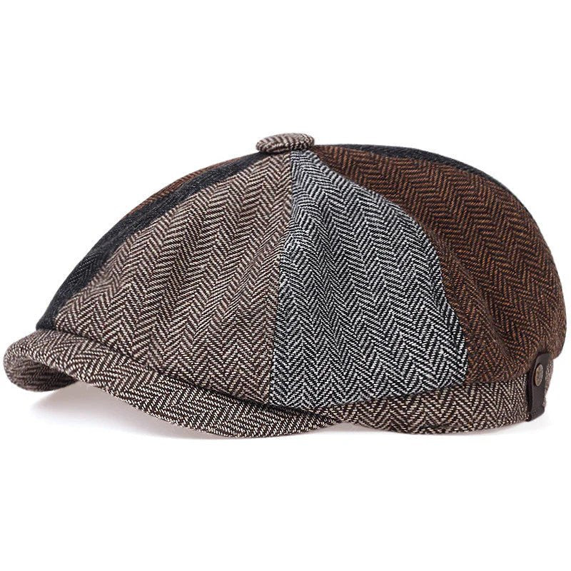 David™ – Herringbone Newsboy Caps med Knappekrone
