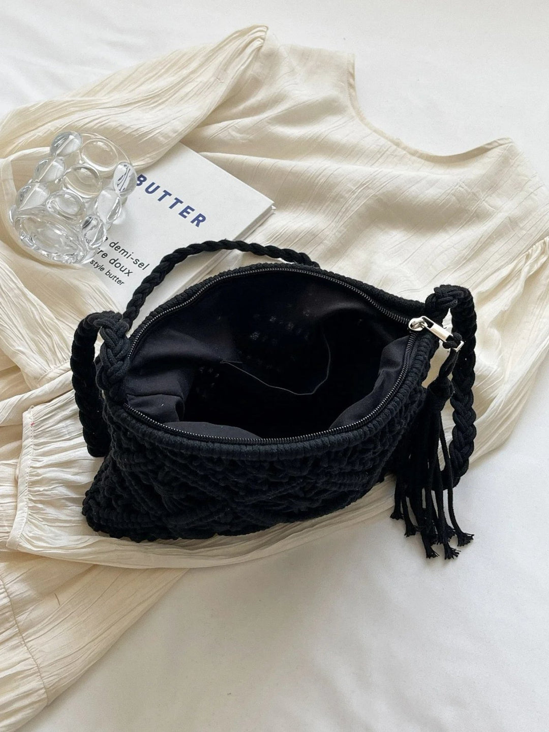 Lara™ – Vevet Makrame Crossbody Bag med Frynse