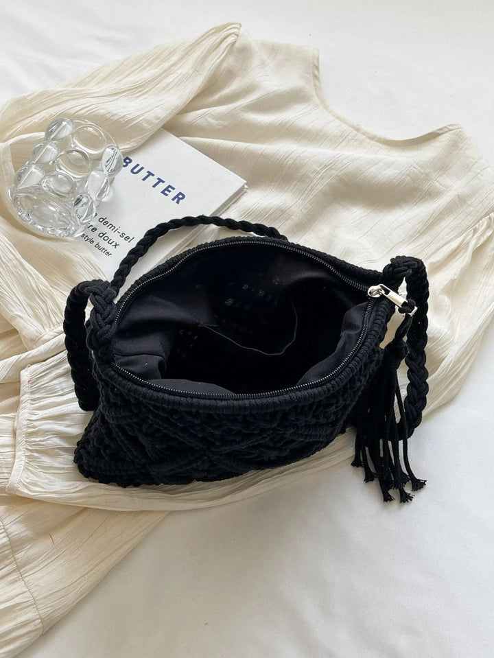 Lara™ – Vevet Makrame Crossbody Bag med Frynse
