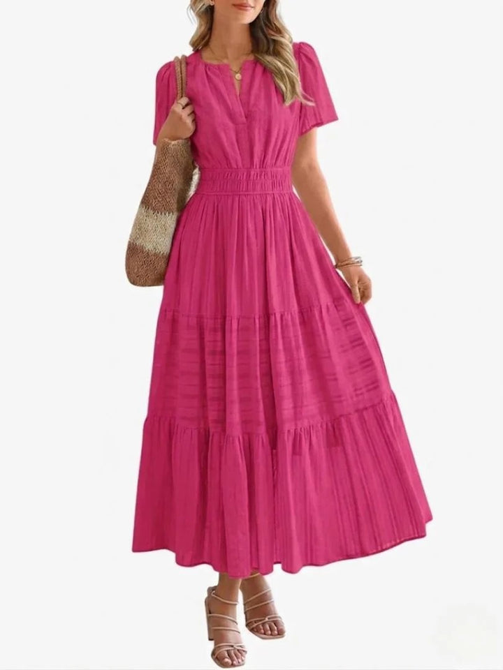 Emilie™ – V-hals Smocked Midje Lagdelt Maksikjole
