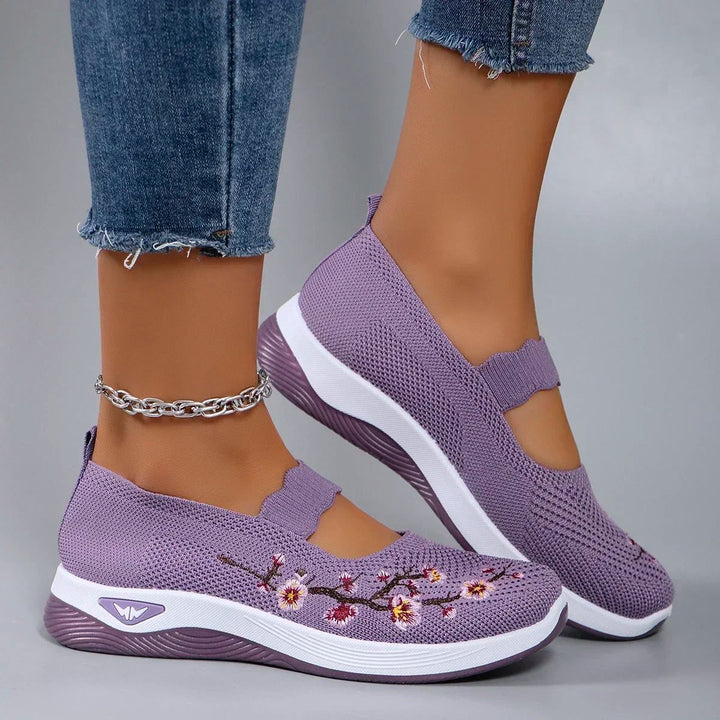 Lara™ – Blomsterbroderte Pustende Mesh Gå-Sneakers