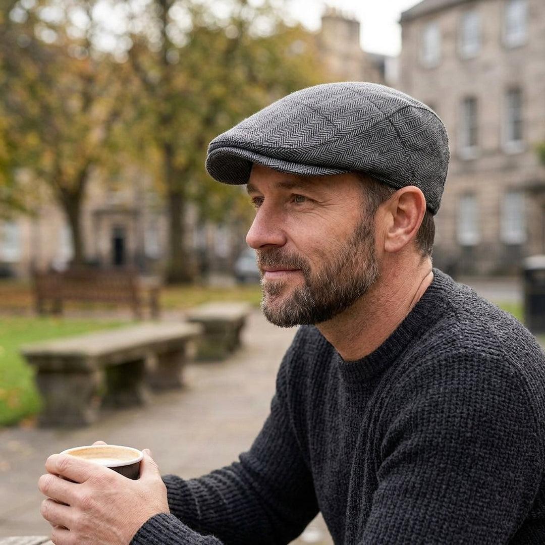 Mikkel™ – Strukturert herringbone flat cap med justerbar stropp