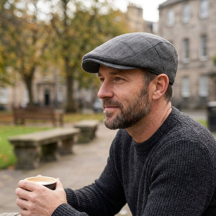 Mikkel™ – Strukturert herringbone flat cap med justerbar stropp