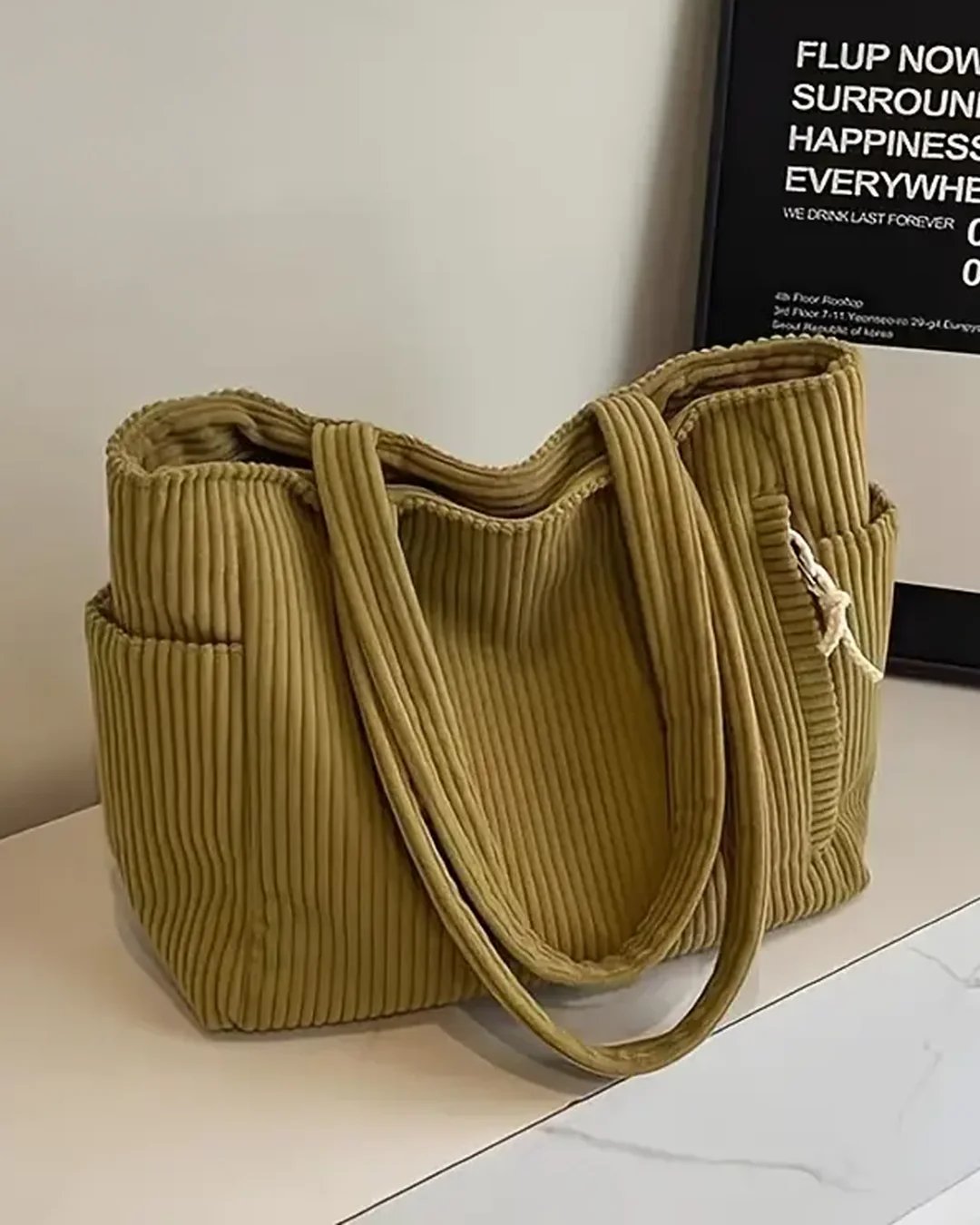 Greta™ – Ribbede Corduroy Strukturert Tote Bag